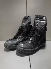 2025 New Ro Shoes High-Top Black and White Snake Pattern Inverted Triangle Genuine Leather Sneakers Men's Thick-Soled Casual Trendy Men's Short Boots