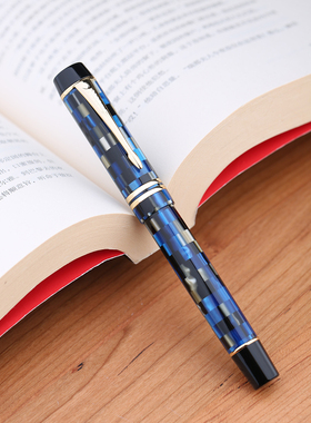 MAJOHN末匠M600树脂钢笔棋盘格大款德国BOCK双色尖商务礼品铱金笔