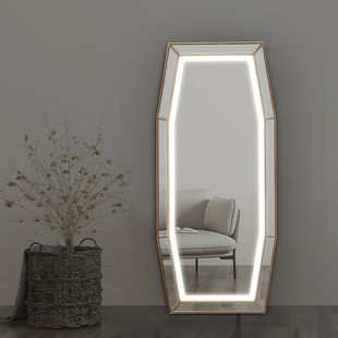 美式 轻奢风镜子穿衣镜全身落地镜家用女生卧室镜贴墙可定制带支架