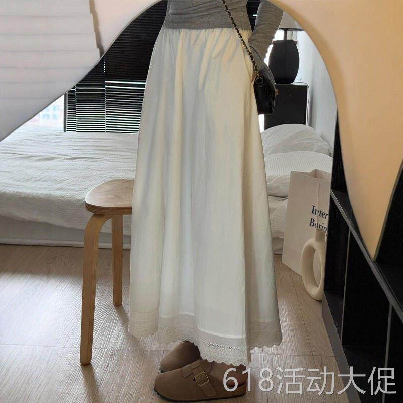 白色蕾丝花边半身裙女夏季新款胖妹妹mm高腰遮胯显瘦中长版a字裙
