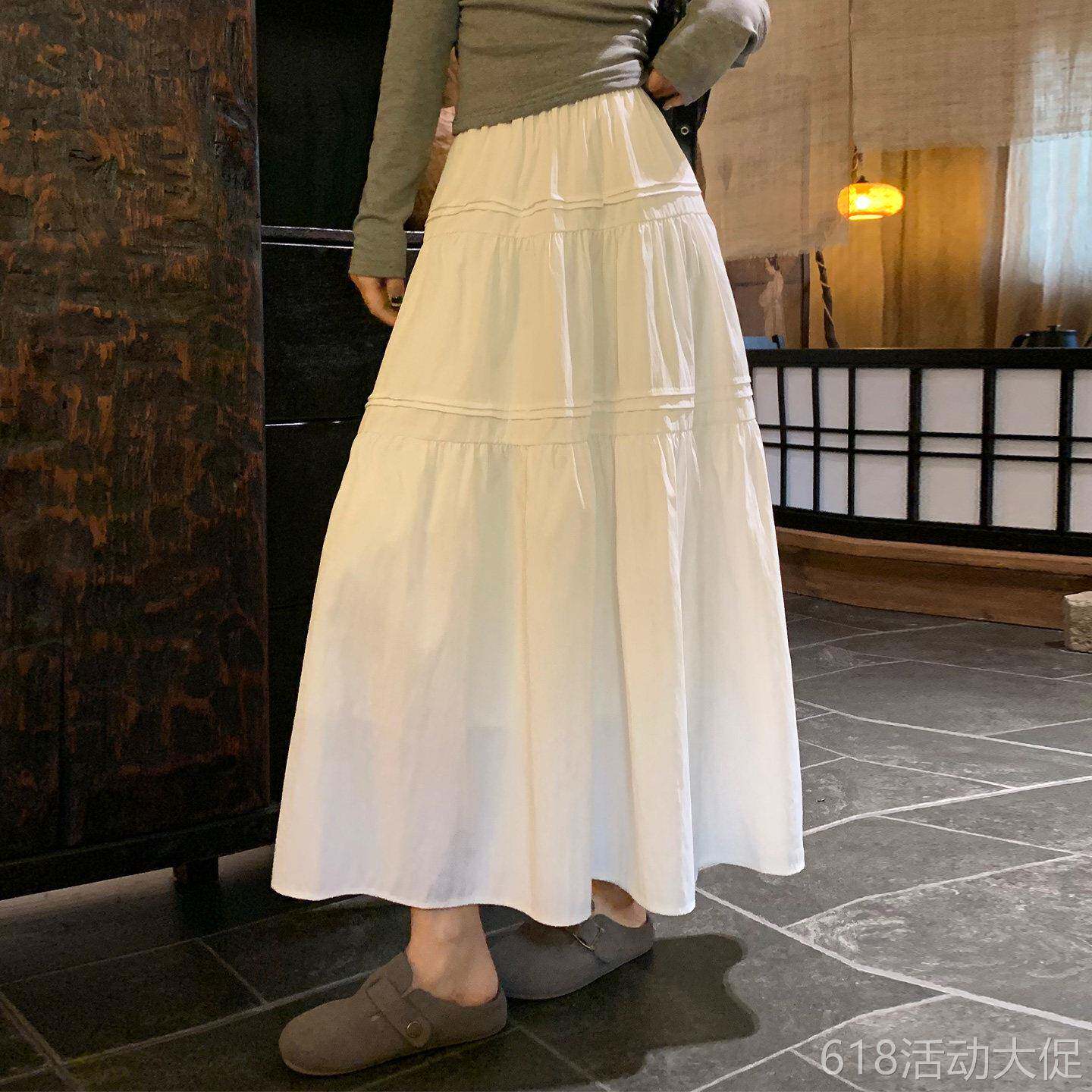 白色高腰半身裙女2026春季新款a字蓬蓬蛋糕裙百搭中长款裙子显瘦