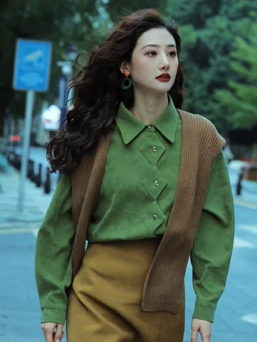 衬衫80年代怀旧服装绿色