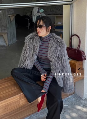 MADEINOST 仿皮草外套女冬季氛围感长毛宽松短款保暖大衣名媛风
