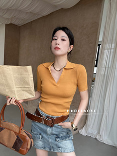 MADEINOST简约百搭冰丝针织短袖T恤女2026夏季翻领修身上衣巨好搭