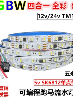 RGBW四合一幻彩跑马流水12vled灯带24全彩TM1814七彩编程5vSK6812