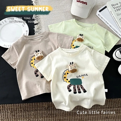 2025新款纯棉卡通印花短袖儿童T恤 洋气女童夏装时尚男宝宝上衣潮