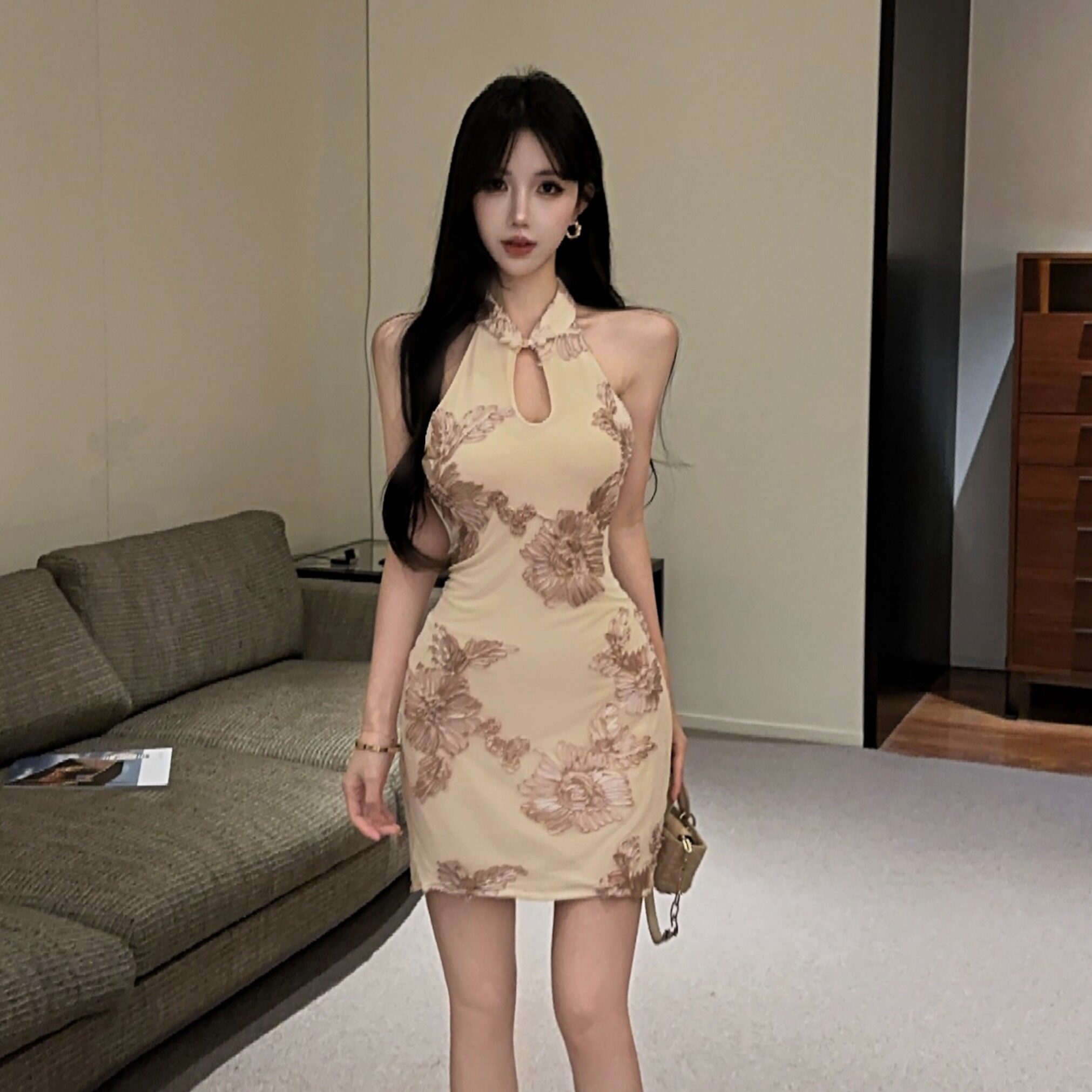 新中式改良旗袍镂空无袖连衣裙女