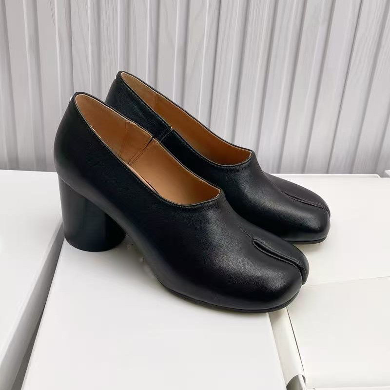 8CM高跟分趾鞋2026春季新款真皮一脚蹬羊皮猪蹄鞋粗跟时尚女单鞋,女鞋,浅口单鞋,淘宝优惠券,粉丝福利购,淘宝优惠卷