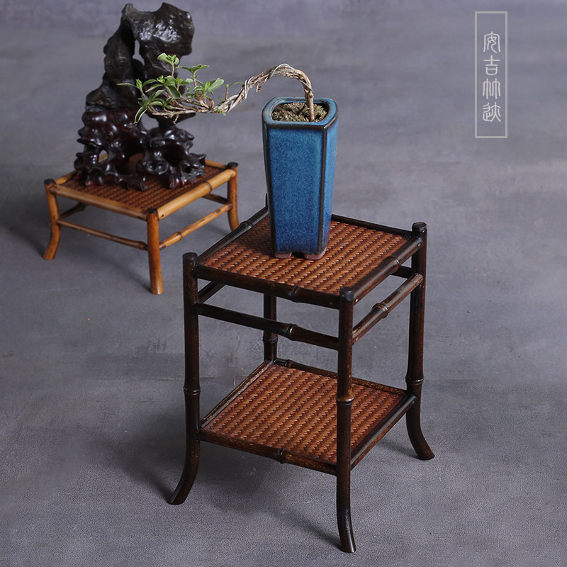 茶桌面茶具展示架菖蒲文竹花架茶宠底座壶托双层花几日式茶室摆件