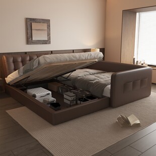 复古中古风亲子床一家四口二胎家庭子母床带护栏主卧高箱储物皮床