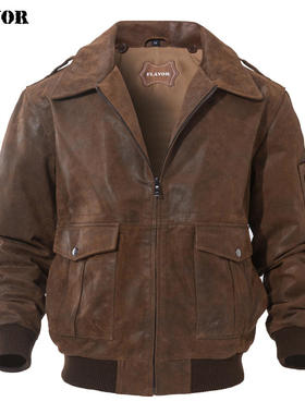 海宁真皮皮衣男士短款复古猎装加棉美式大码机车皮衣男夹克外套
