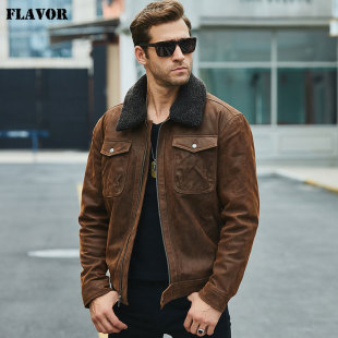 加棉皮衣真皮机车夹克男外套 复古短款 秋冬新款 海宁真皮皮衣男士