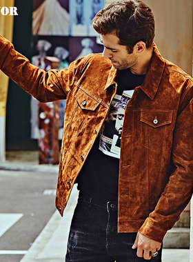 春秋新款海宁真皮皮衣男短款皮衣真皮机车夹克男美式单装皮衣外套