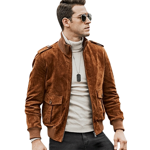 新款真皮皮衣男猪皮粗犷耐磨美式皮衣猎装男真皮机车夹克外套
