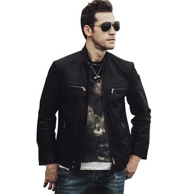 韩版修身多拉链夹克外套真皮皮衣