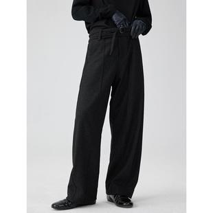 弧形雙腰帶中縫線毛呢西褲 Simple Pants Belted Project Twisted