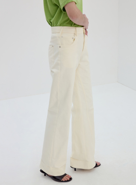 Simple Project*Boot-Cut Trousers  女款弹力修身棉质微喇翻边裤