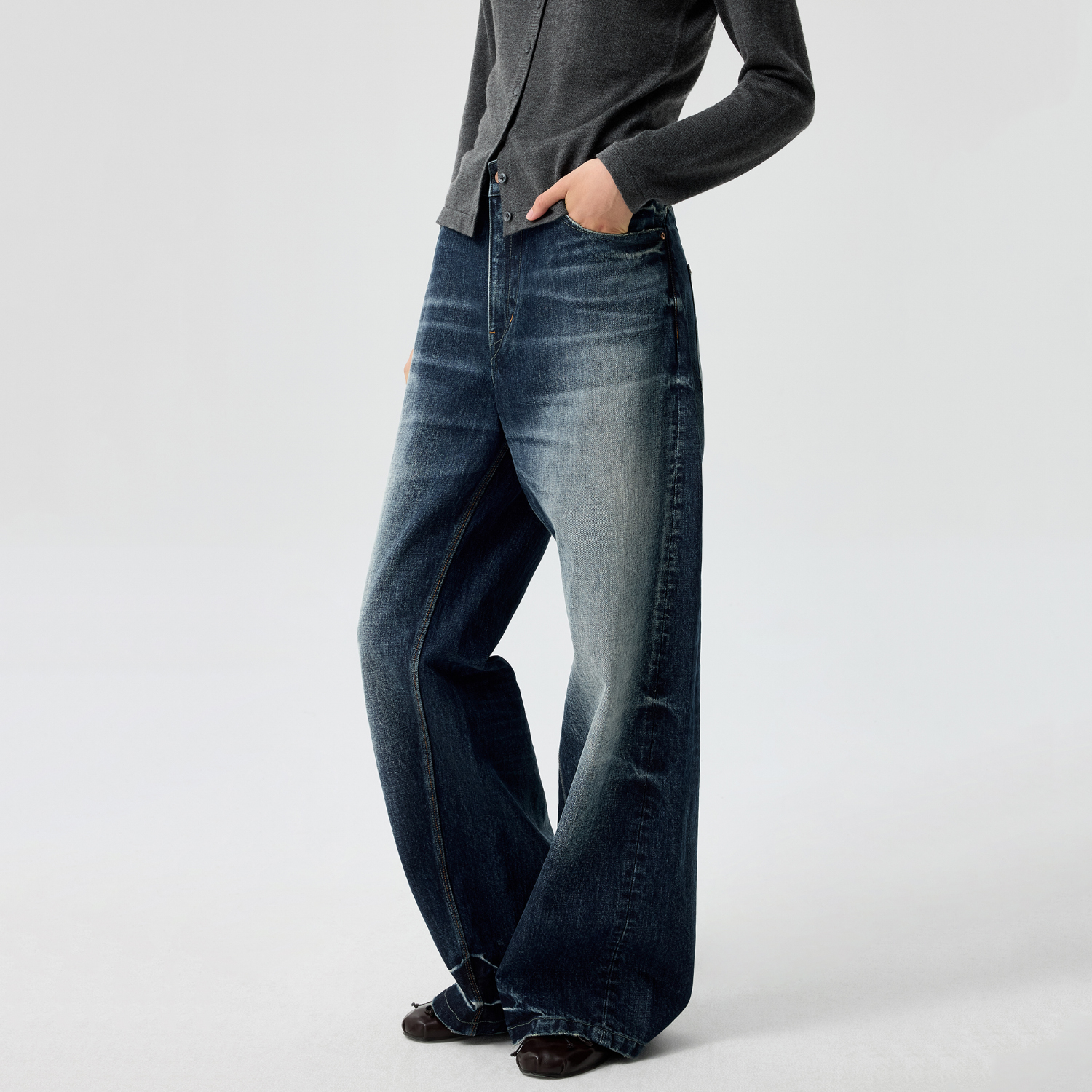 Simple Project*Laser Jeans 激光镭射猫须水洗直筒牛仔裤