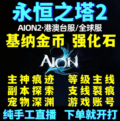 永恒之塔2aion2台服全区金币基纳代肝代打任务等级副本PVPPVE代练