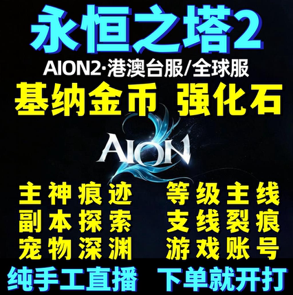 永恒之塔2aion2台服全区金币基纳聖域代肝代打等级副本PVPPVE代练