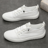 夏季 男板鞋 冰丝帆布鞋 透气小白鞋 男鞋 一脚蹬休闲布鞋 男士 2022新款