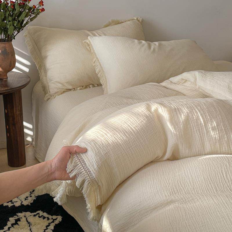 流苏全棉双层纱四件套