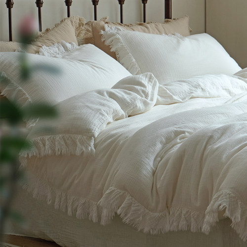 A类松软安稳睡眠～ins温柔加厚纯棉双层纱四件套全棉亲肤裸睡流苏