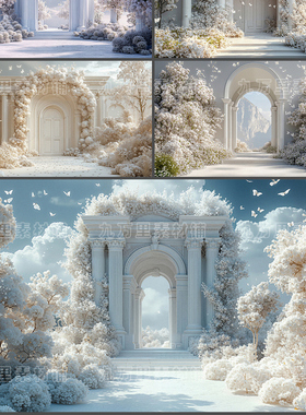 410.28张婚纱照拱门花墙背景cos特效合成影楼后期修图背景素材PS