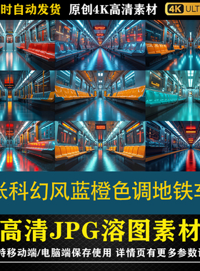 126.46张科幻风蓝橙色调地铁车厢cos合成后期修图背景素材PS底图