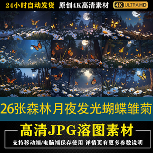 376.26张森林月夜发光蝴蝶雏菊 cos特效合成影楼后期修图背景素材
