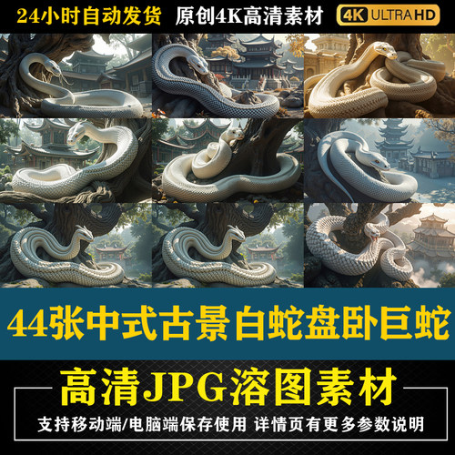 108.44张中式古景白蛇盘卧巨蛇COS特效合成背景装饰画材PS底图