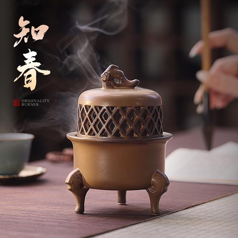 香炉家用室内陶瓷仿古香薰炉供佛檀香炉中式香篆茶道桌摆件盘香炉