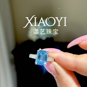 4ct银镶海蓝宝色戒指潮流时尚 戒指S925银