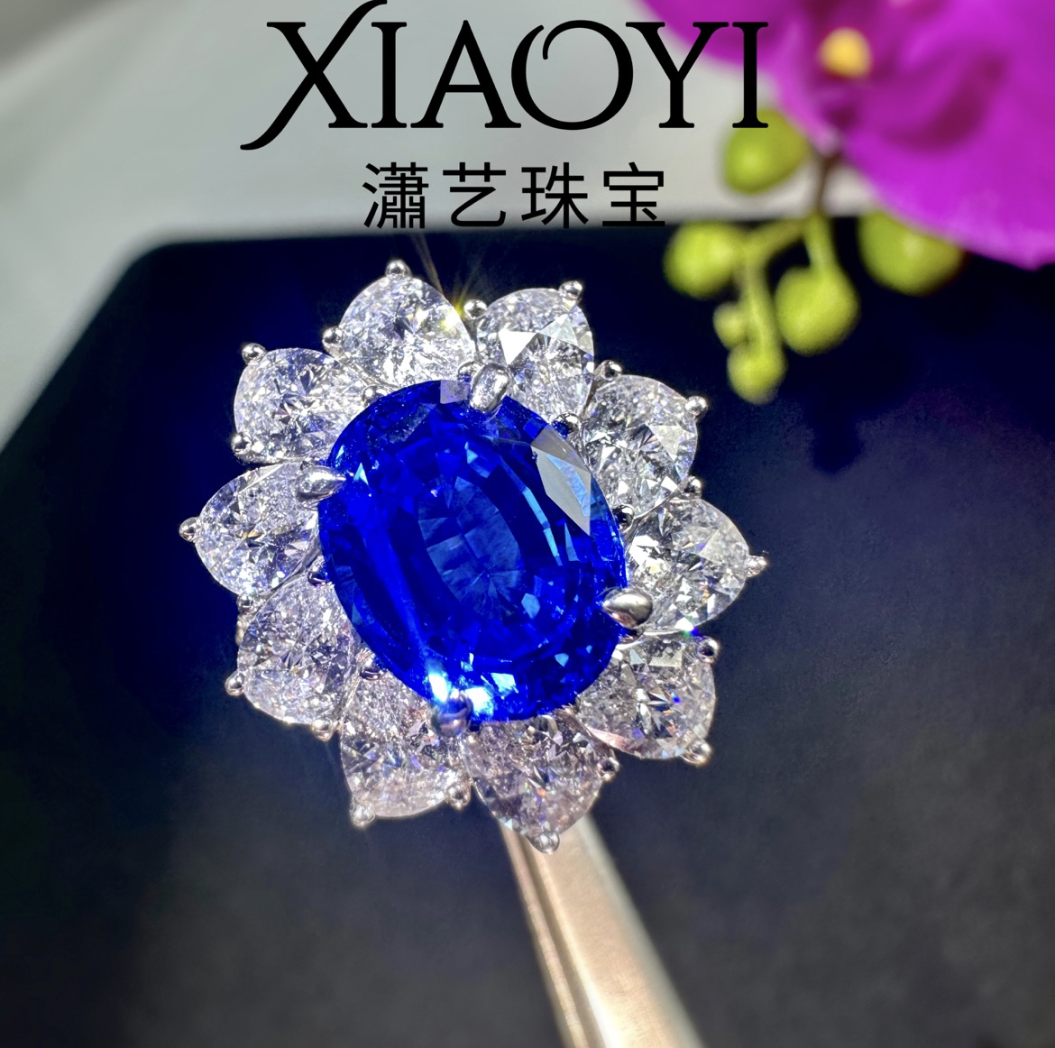 魅影4克拉培育蓝小妖矢车菊戒指尖晶石项链大气显白925银镀金