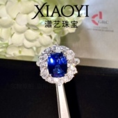 皇家蓝方胖子4ct实验室培育蓝宝石戒指高级大气时尚 925银镀金
