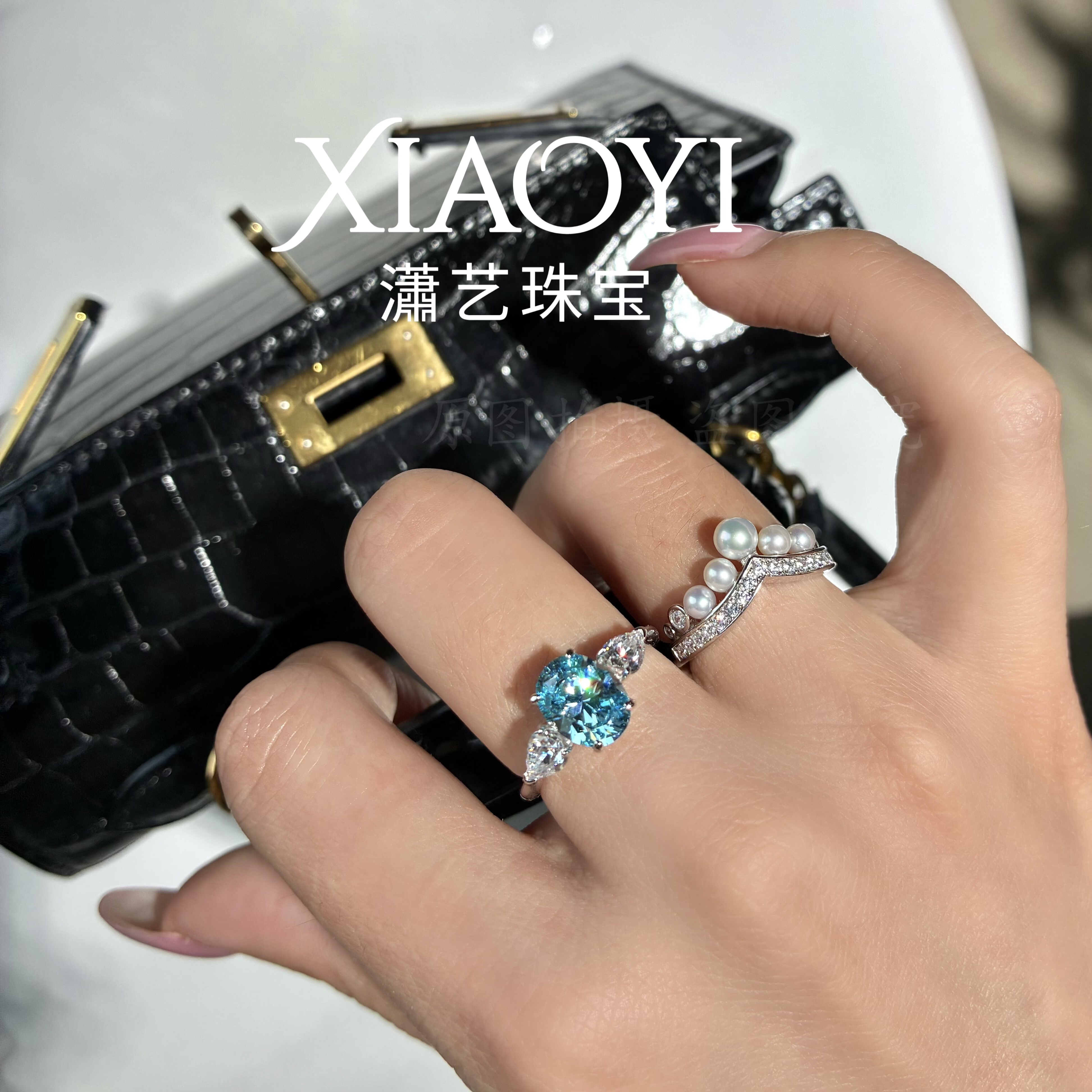 2ct冰川海蓝三生石戒指海蓝宝色优雅百搭简单大方925银