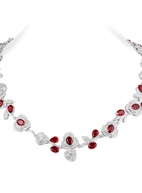 高定培育鸽血红荆棘玫瑰豪镶925银镀金气质时尚晚宴可开出GRC证书