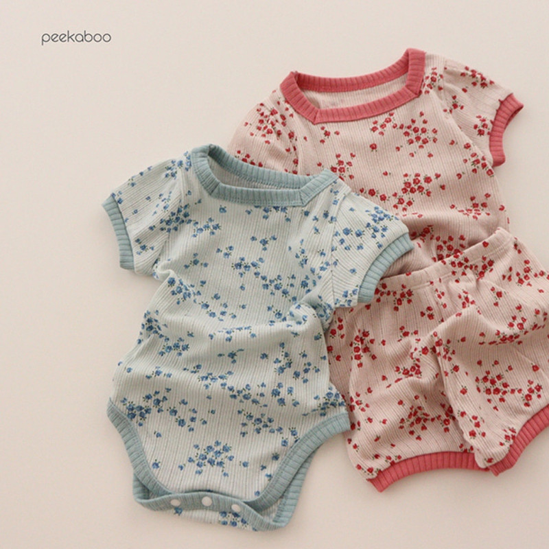 韩国peekaboo童装弹力亲肤花卉镂空短袖家居服睡衣套装