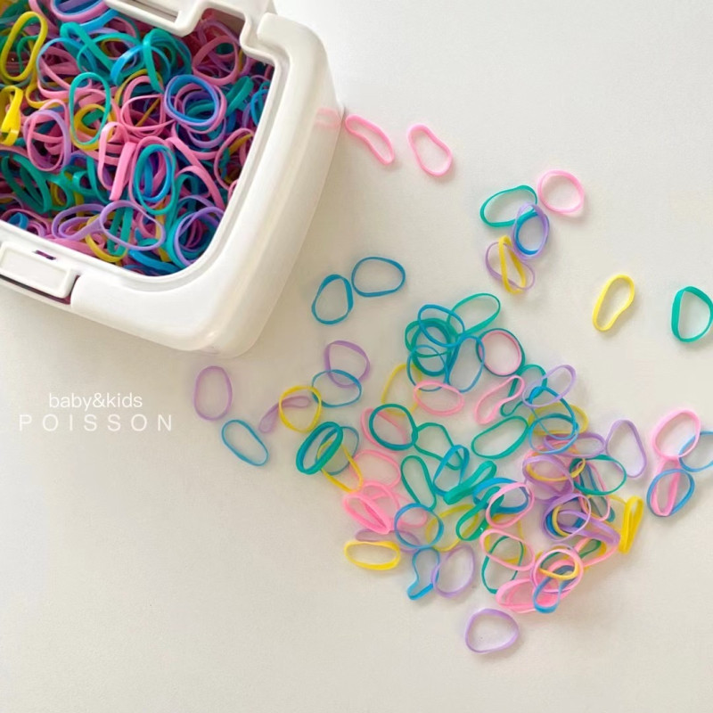 韩国poisson正品女童彩色小皮筋发绳黑色纯色系发圈盒装