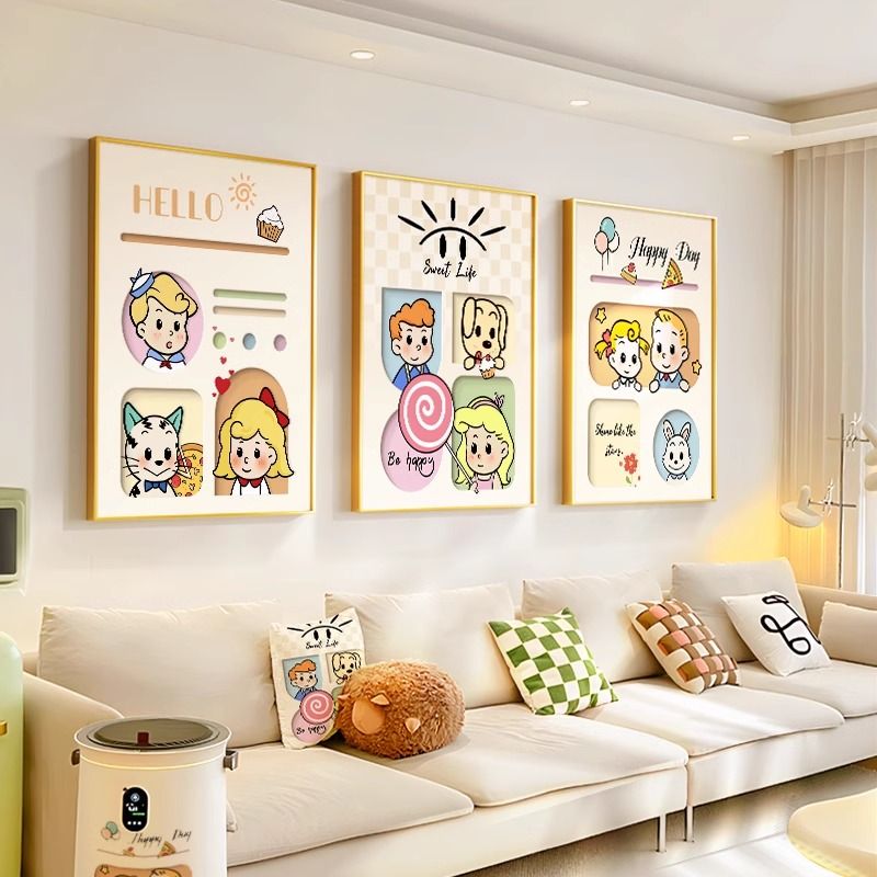 卡通人物客厅装饰画波点猫沙发背景墙挂画高档艺术楼梯壁画图片