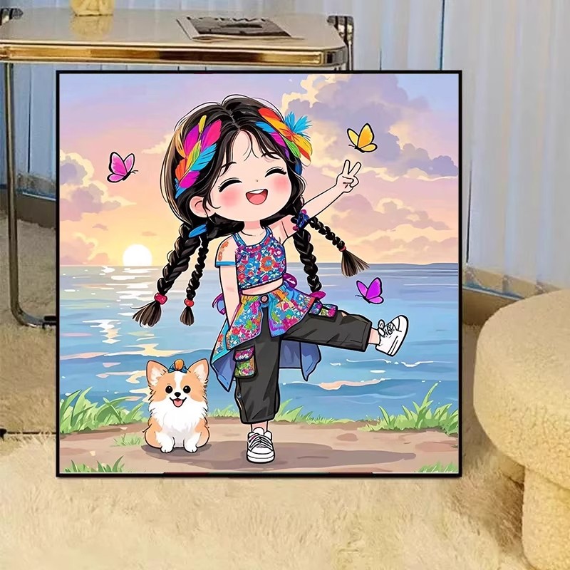 自在如风女孩儿童房装饰画多巴胺挂画ins风客厅餐厅壁画图片