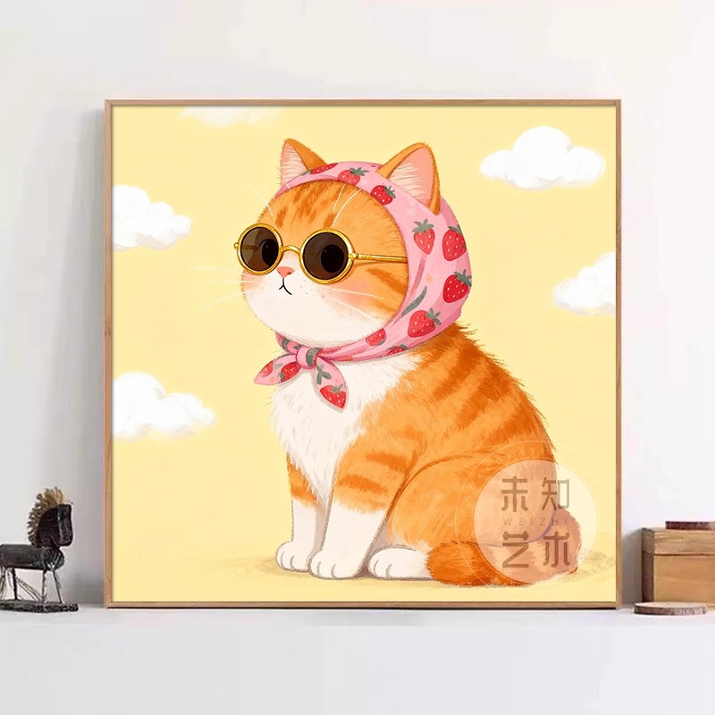 可爱萌宠猫咪客厅壁画电视斗柜桌面摆画儿童房卧室装饰画床头挂画