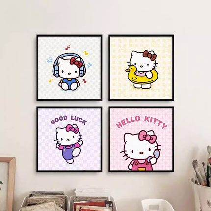 多巴胺hellokitty凯蒂猫装饰画玄关客厅挂画卡通儿童房卧室壁画
