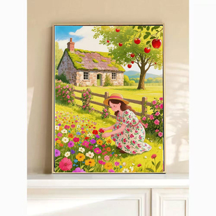 苹果树的小屋挂画墙面装饰画简约风卧室床头装饰画