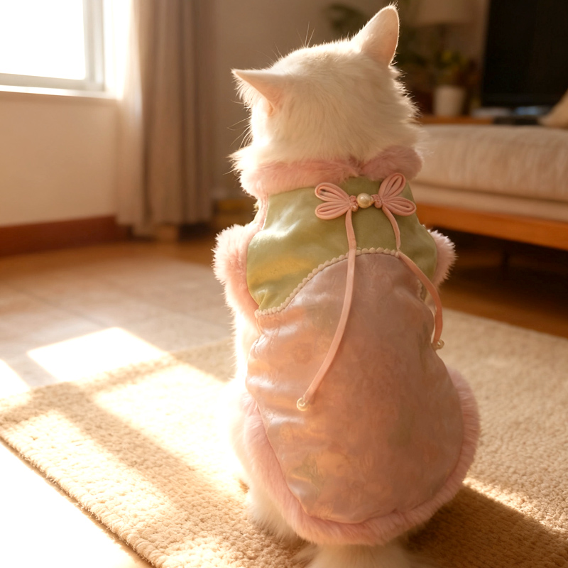 中国风猫咪连身裙冬装保暖背心小兔绒宠物服装甜美风加绒新年衣服
