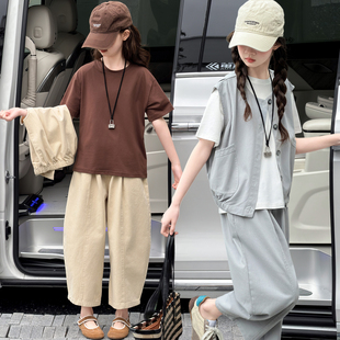女童夏装2026新款春装马甲三件套薄款中大童洋气时髦阔腿裤套装潮