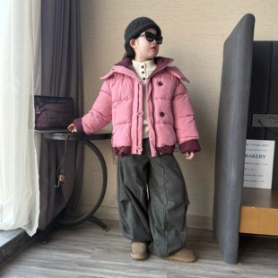 女童冬季韩版洋气拼色加厚棉服外套栋装中大童新款加棉加厚棉衣潮