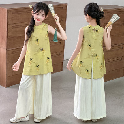 女童夏季汉服套装2025新款女孩大童新中式国风唐装儿童夏装两件套