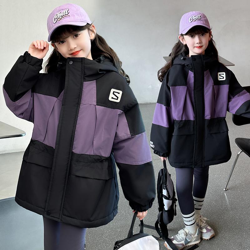 女童冲锋衣外套秋冬款加厚可拆卸