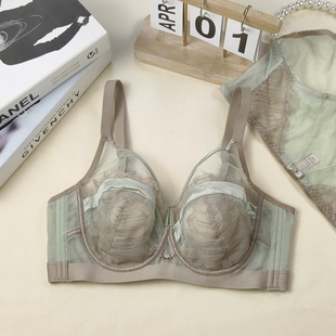蕾丝内衣女大胸显小聚拢全罩杯收副乳防下垂超薄款 性感文胸罩套装